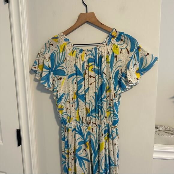Tuckernuck Soler Yellow Blue Linen Floral Maxi Dress XS/S - Picture 7 of 16